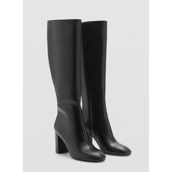 MNG BY MANGO $219 LEATHER HIGH HEEL TALL BOOTS SZ 38 US 7.5 - Picture 2 of 6